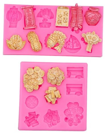 Silicone Mould Fondant 2 Pcs New Year Silicone Mold Peanut Couplet Gold Bar Cake Decoration Chocolate Fondant Mold