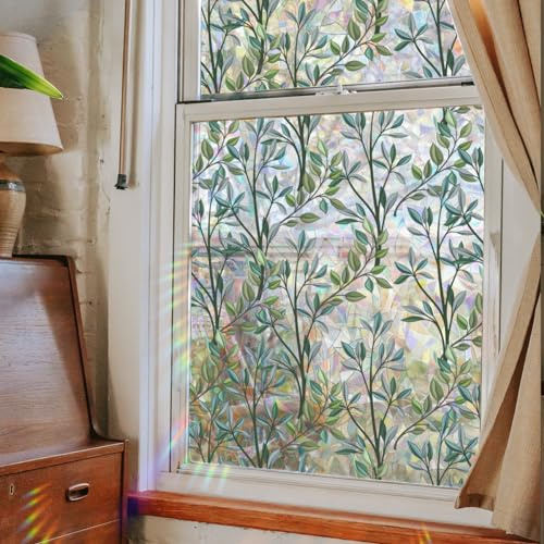 Yeysynana Window Film, Decorative Window Privacy Film, Green Vines Leaves Double Sided Static Window Clings Stickers for Home Office Living Room Bathroom Glass Windows Door Decor 39.37 x 15.74 Inches