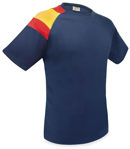 Camiseta Dry & Fresh con Bandera de España en el Hombro: Frescura Permanente, Transpirable y Secado Ultra Rápido (L, Azul Marino)