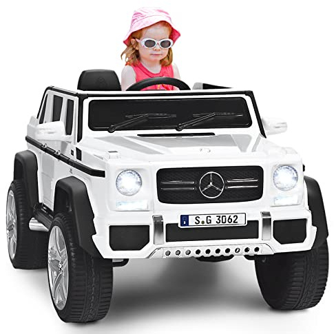 Maxmass Kids Electric Car, Licensed Mercedes Benz 12V Battery Powered Electric Truck with Remote Control, Horn, Music, USB/TF, Lights, 2-Seater Children Ride on Car for 3-8 Years Old (White)
