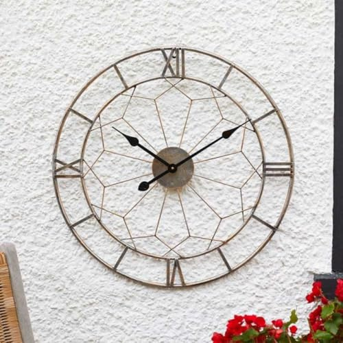 Garden Mile 60 cm römische Ziffern, Skelton-Uhr, für drinnen und draußen, große runde Wanduhr, Gartenuhr, Gartenuhren, wasserdicht, Küchenuhren für Wohnzimmer