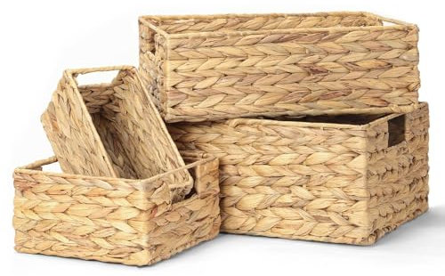 LIANTRAL Weidenkörbe, 4 Stück, gewebte Wasserhyazinthen-Organizer, Aufbewahrungskörbe, Weidenkorb mit Griffen, Geschenk, Spielzeug, Badezimmerkorb