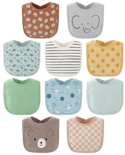The Peanutshell Baby Boy or Girl Terry Bibs Set of 10-100% Cotton, Soft, Absorbent Baby Bibs for Boys and Girls, Unisex Toddler Baby Boy or Girl Bibs Set, Newborn & Infant Bib - Soft Neutral