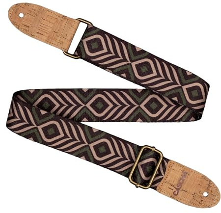 CASCHA Ukulele Gurt, vegan - Green Chevron - Verstellbarer und komfortabler Ukulelengurt aus umweltfreundlichen Materialien, langlebig und stylisch, passt zu allen Ukulelen, ideal für alle Spieler