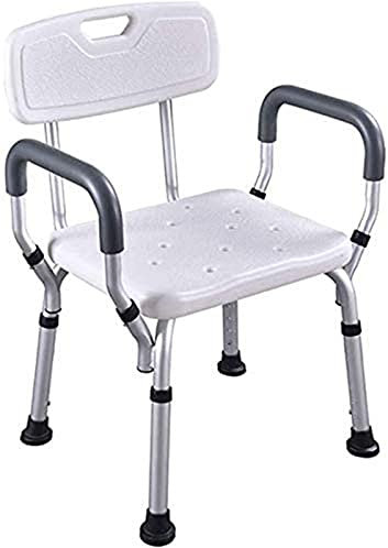 Sedia da doccia resistente, altezza regolabile, con braccioli e schienale, sedile antiscivolo per vasca da bagno, per sicurezza, capacità di carico 150 kg, colore: bianco