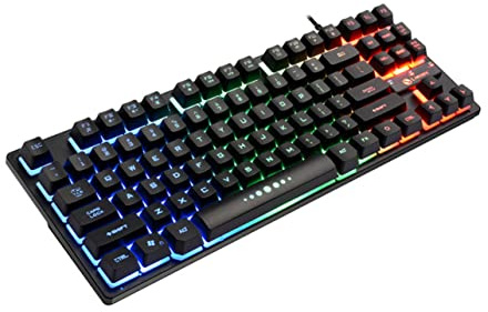 OSALADI Teclado Mecánico Cable de 87 Teclas Abs para Juegos | Retroiluminación Multicolor, Diseño Ergonómico, Color Negro, Uso en Oficina y Hogar, para Jugadores