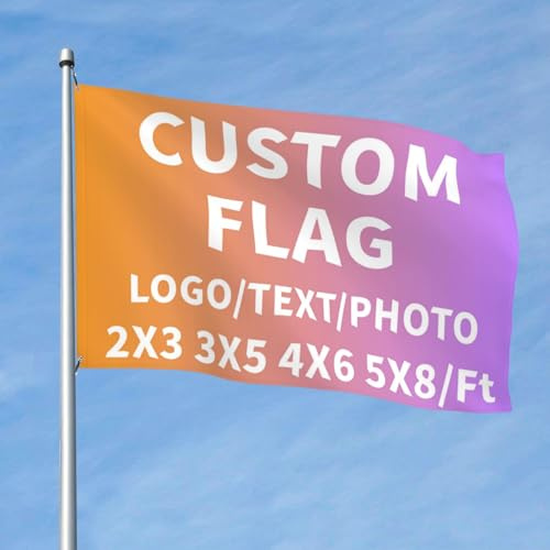 PRFELMG Drapeau personnalisé Simple Face - Ajoutez Votre Propre Logo/Photo/Texte - 2x3Ft/3x5Ft/4x6Ft/5x8Ft - Bannière personnalisés pour Signalétique Extérieure, Activités Commerciales, Festivals.