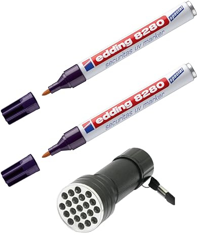 edding UV-Marker Securitas e-8280, Rundspitze 1,5-3mm, farblos (Uv Marker + Lampe 21 LED, 1)