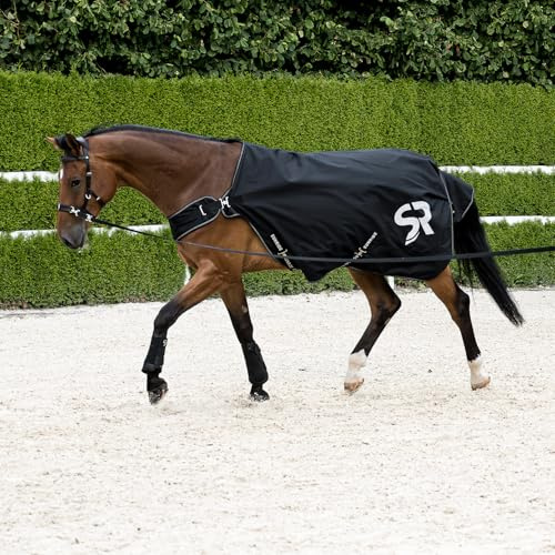SUNRIDE Führanlagendecke 0g für Pferde (Cornwell) - 100% wasserdicht - 1200D - Longierdecke, Führmaschinendecke - 3.000mm Wassersäule - mit Fleece - atmungsaktiv - schwarz (135 cm)