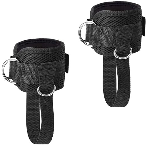 Viktmanschetter, fotremmar kabeldragning, 2 stycken träningsutrustning, dragstöd, styrketräning, fotmanschetter med 2 D-ringar, justerbara ankelremmar för konditionsträning och benträning