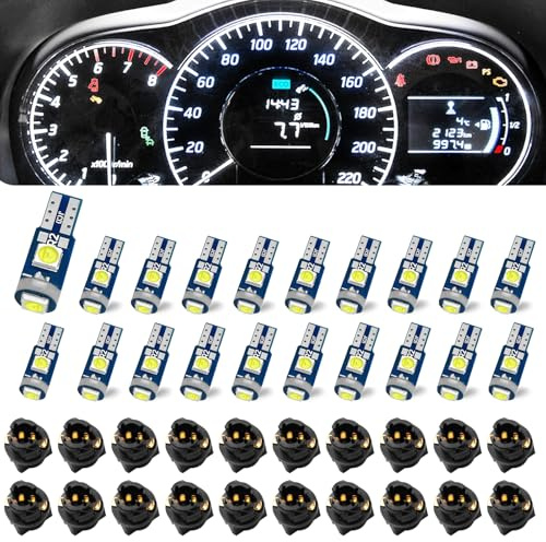 Damwot 74 Led Bulb Dash Lights Super Bright, T5 37 74 LED Bulb with Twist Lock Socket PC74 PC37,Dashboard Lights, Instrument Cluster Bulbs Kits,Pack of 20 (White)
