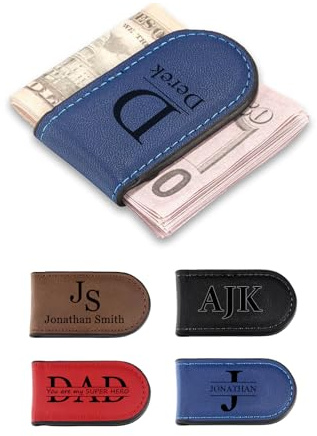 PiercingJak Personalisierte Geldklammer mit Gravur magnetische Geldklammern für Herren ID Namen Geldscheinklammer Geldscheine Kreditkarte Money Clip Leder Schmaler Kartenhalter Geschenke für Männer