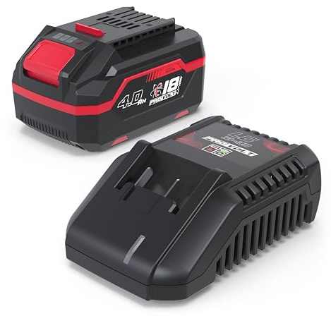 Güde laddare och batteripaket startpaket LGAP 18-3040 P (18 V Li-Ion, 4 Ah batteripaket och 3 A snabbladdare, 72 Wh batteriprestanda, halkfri gummiering, kapacitetsvisning, lämplig för alla 18 V