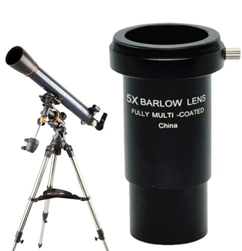 Barlow-lins för teleskop, 1,25 tum 5 x Akromatiskt okular, hög effekt metalllins med M42-tråd, månfilter och säker anslutning för astronomisk visning