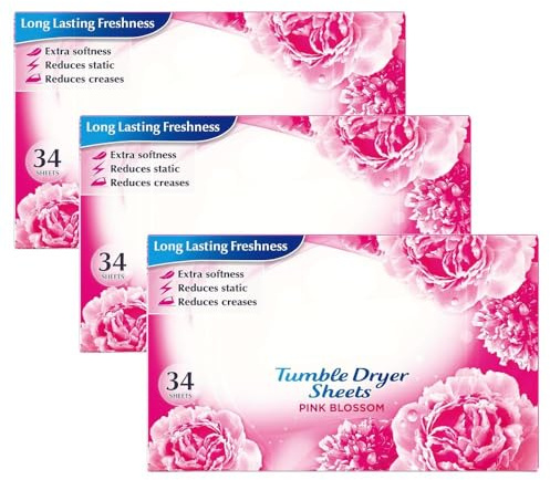 Tumble Dryer 34 Sheets Pink Blossom x 3, Fresh Laundry Conditioner Sheets - Floral Fragrance with Welari Thank You Card | (3 Pack)