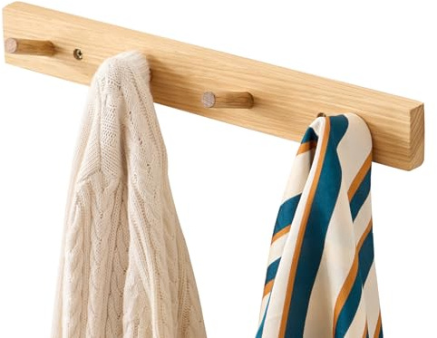 TREOAKWIS Garderobenhaken Holz, Garderobenleiste mit 4 Haken Kleiderhaken Wand, Massivholz Wandgarderobe für Flure, Garderoben, Schlafzimmer und Bad (40 CM)