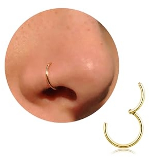 DAI JY Piercing de nez en titane fin doré et argenté, unisexe, adapté au septum, tragus, conch, lèvres et oreilles, 8mm, Titane, Pas de gemme