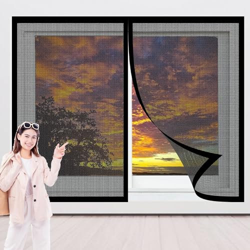 Zanzariera Finestra Scorrevole 245 x 255 cm Magica Tenda a Rete Protezione Dagli Insetti per Tutte Le Taglie Finestra O Porte, Nero