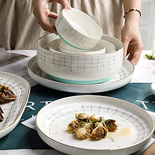 DLAZUM Services de Table en Porcelaine, Ensembles d'assiettes et de Bols, Service de Table en céramique Moderne, Service pour 8 à 12 Personnes, Style Japonais, Ensembles d'assie