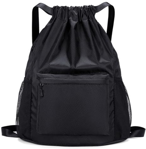 JYNVO Zaino Calcio Basket, Borsa a Rete con Moschettone, Nero, 50 cm × 33 cm
