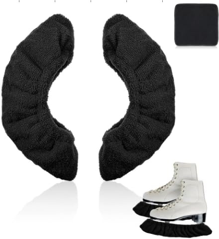 YUFFQOPC 2 Stück Kufenschoner Schlittschuhe mit Handtuch, Schlittschuhschoner, Elastische Kufenstrümpfe, Kufenschoner Eishockey, Guards Zubehör, für Hockeyschlittschuhe Eiskunstlaufschuhe (Schwarz)