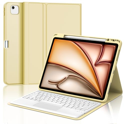 Tastiera per iPad Air 13 M4 2026/M3 2025/M2 2024/iPad Pro 12.9 3-6 Gen | Cover Keyboard Touchpad Staccabile, Italiano QWERTY, Custodia Tastiera Trackpad Bluetooth con Portapenna, Giallo chiaro