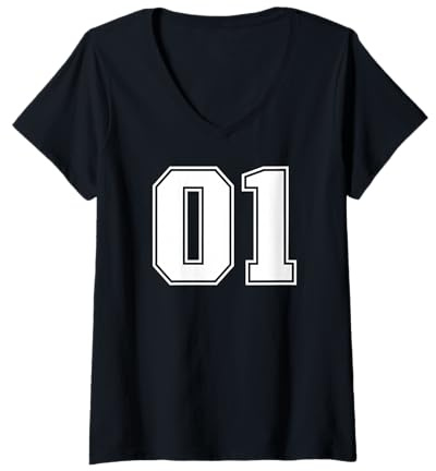 Damen 01 Nummer eins Team Sport Grafikdesign Varsity Matching T-Shirt mit V-Ausschnitt