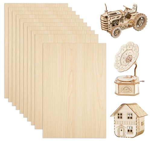10 Pezzi Compensato 2mm, 300 x 200 mm Fogli Di Legno Sottili, Pannelli In Legno Compensato, Fogli di Compensatos, per Modellare, Pannelli Taglio Laser, Pirografia, Costruzione di Modellini di Barche