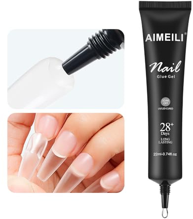 AIMEILI Colla per Unghie Finte Extra Forte Nail Glue Gel UV 22ml Colla Gel Unghie Per Tip UV Press on Nails Non è Necessario Spazzolare