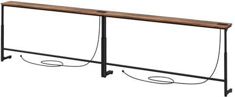 Kitstorack 102.3 Extra Long Behind Couch Table, Adjustable Height Narrow Console Table with 2 Power Strips, Split Design for Separate Wall Use, Anti-Scratch Tip, Rustic Brown for Living Room