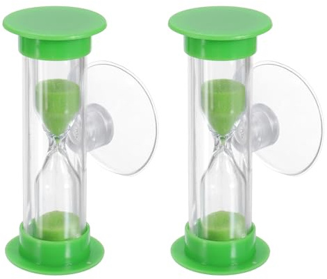 sourcing map 3 Minute Sand Timer, 2Pcs Hour Glass Timer Mini Sandglass Visual Clock with Transparent Suction Cup for Toothbrush Games Cooking Kitchen Home Office Decor, Green