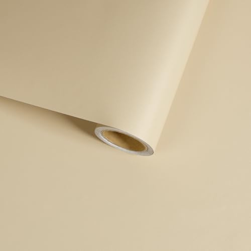 VaryFloral Papier Peint Adhesif Mural Beige Crème Mat 30 cm x 300 cm Papier Peint Autocollant Vinyle Lavable Amovible pour Meuble Cuisine Armoire Rénovation Décoration Murale