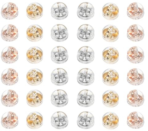 Kichvoe 60 Cierres de Silicona para Pendientes 18k Chapados en Oro, Juego de 60 Piezas Colores, Cierres Suaves y Transparentes para Seguridad y Comodidad en Joyería de Mujer