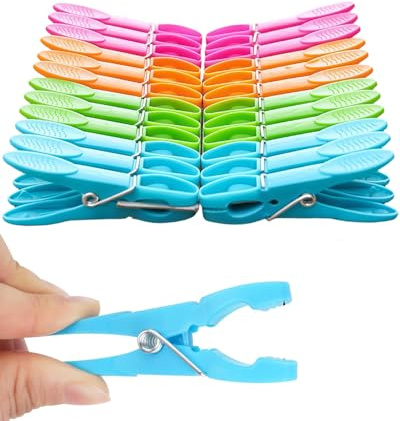 FEQDWOX Pinzas de Ropa 24 Uds. – Antideslizantes, Resistentes al Viento y Sin Marcas. Extra Fuertes para Tender Calcetines, Toallas y Ropa en Tendedero o Camping. Duraderas.