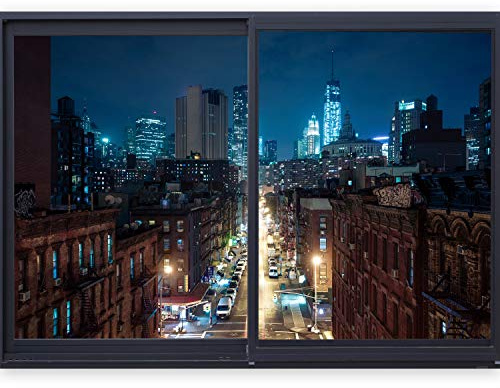 Fotomurales 3D - Ilusion Optica 3D 210x150 cm - Fotomural Poster Finestra - Fotomurales Papel pintado - Cuadro Ciudad City New York Panorama