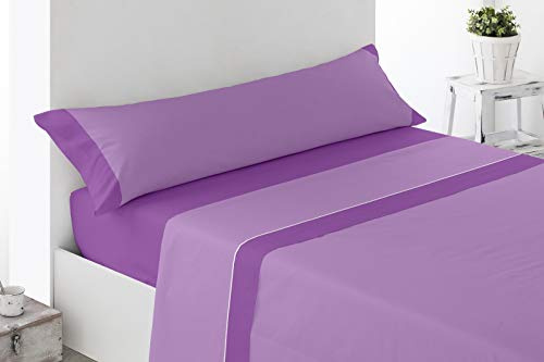 Regalitostv - BONELLA - Juego Sábanas Completo De Verano Lisas 3 Piezas((135_x_200_cm CAMA 2 PLAZAS), MORADO CON MALVA)