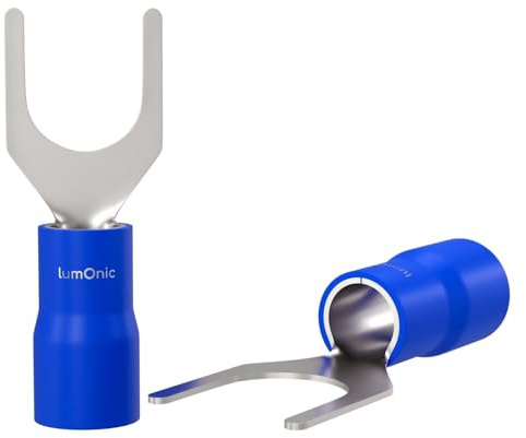 Lumonic 25x Capocorda della forcella 1,5-2,5mm² Parzialmente isolato | M5 | Rame stagnato | Collegamento sicuro del cavo senza saldature | Set di 25 capicorda a crimpare, connettori a crimpare | Veico