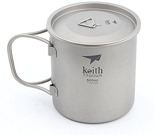 Keith - Tazza in titanio da 300 ml e 900 ml, per esterni, campeggio, viaggio, con manico pieghevole (500 ml)