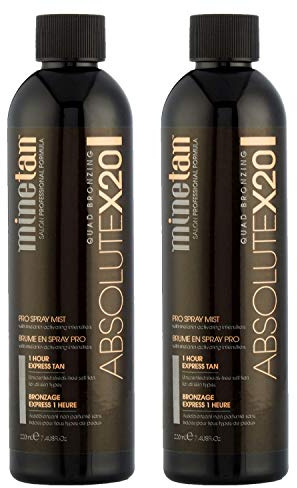 Minetan Absolute X20 Quad Bronzing Pro Spray Mist 220ml - Set of 2 - with melanin activating intensifiers - 1 Hour Express Tan
