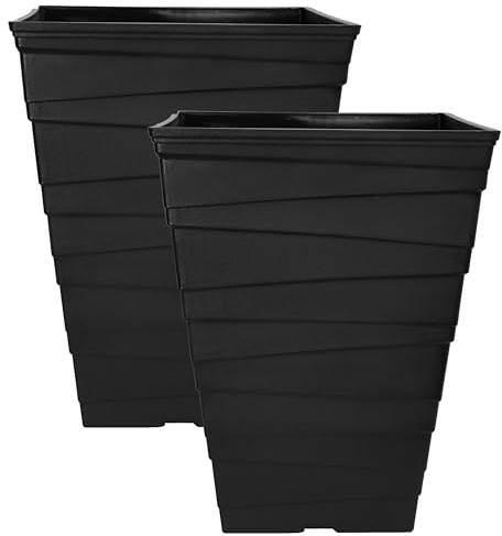 Muddy Hands 2 x 30 Litre Black Large Plastic Plant Pots Outdoor Garden Tall Square Flower Tree Planters