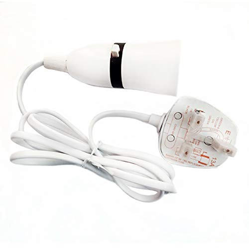 FINELED B22 Bayonet Lamp Holder with Cord Switch,Phenolic BS UK Power Cord with 3 pin Fused Plug and 1.5m Wire (White, B22 Socket)