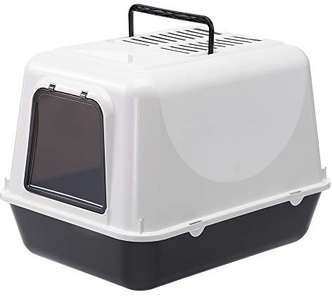 Ferplast Katzenklo, Katzentoilette mit Deckel, 2 geruchshemmende Aktivkohlefilter im Lieferumfang enthalten, abgedunkelte Schwingtür, 39,5 x 52,5 x H 38 cm, CLEAR CAT 20, schwarz