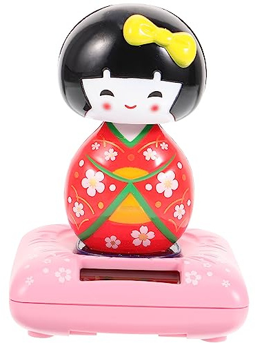Amosfun Solar Powered Kimono Doll Car Ornament Japanese Maiko Nodding Head Dashboard Decor 4.33 Inch Car Interior Accessory Home Desktop Gift