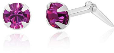 Sterling silver 3mm round fuchsia crystal Andralok stud earrings/Gift box
