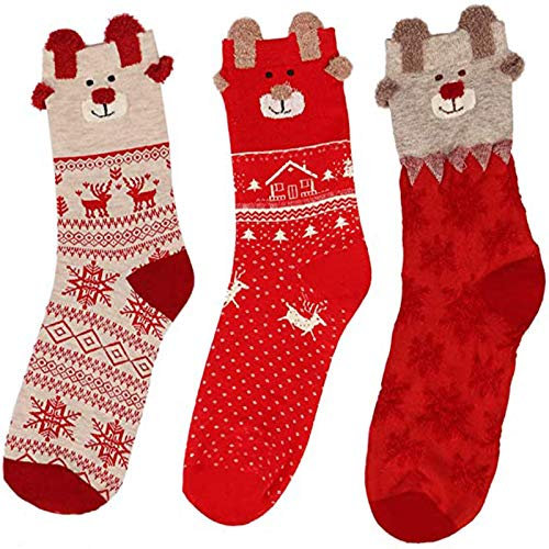 Etern 3 Paires Chaussettes de Noël, Chaussettes de Dessin Animé de Noël, Chaussettes de Noël Femmes Hiver Filles Chaudes, pour les Cadeaux de Noël, Garder au Chaud en Hiver