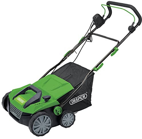 Draper 1800W Electric 2-in-1 Lawn Aerator/ Scarifier 230V 3500rpm | 45L Grass Collection Bag | Gardening Lawn Roller | 380mm Working Width | 16 Robust Blades | 97922