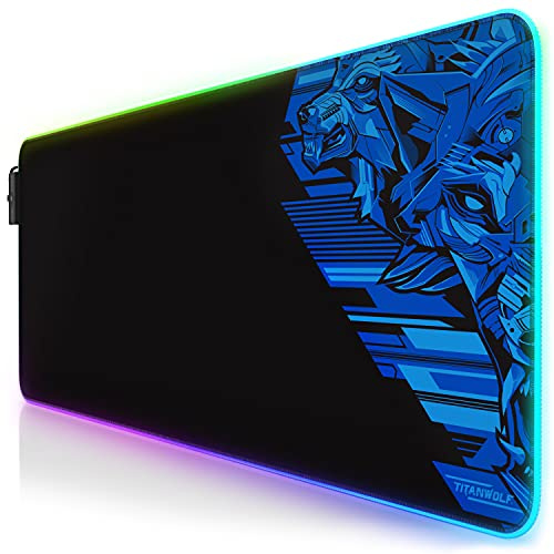CSL - RGB Gaming Mauspad - LED Schreibtischunterlage - 800x300 mm - XXL Mousepad - Multi Color - 11 Beleuchtungs-Modi - 7 LED Farben Plus 4 Effektmodi - abwaschbar - Vector Blau