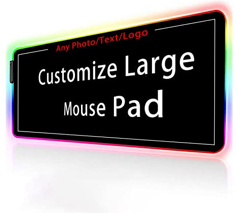 Personalisiertes RGB-Gaming-Mauspad mit Fototext-Logo, maßgeschneidertes großes Mauspad, 900 x 400 x 4 cm extra LED-erweitertes Mauspad, rutschfeste Gummiunterseite, Tastaturmatte