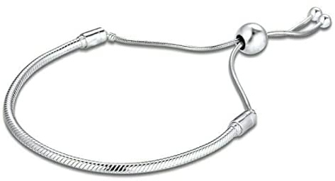 Bolenvi European Charm Bracelet - Adjustable 3mm Stainless Steel Snake Chain for Charms, Compatible with Pandora Beads & Pendants - Sliding Bracelet