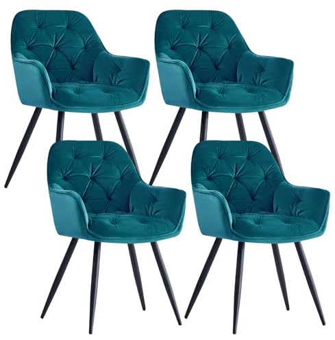 JYMTOM Esszimmerstühle mit dickem Samtstoff gepolsterter Sitz, Metallbeinen, Armlehnen und Rückenlehne Eckstuhl für Lounge Wohnzimmer(blaugrün,4)